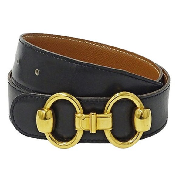 Hermes HERMES Belt for Women Horsebit Box Calf Black Brown Size 65 Reversible ○Z - Picture 1 of 10